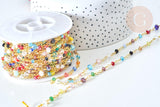 Chaine perle verre facettée coloré fer doré 4~6x3~5mm, création de bijoux coloré DIY, x1 mètre (G7816)