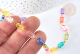 Chaine perles acrylique tube multicolore métal doré 8,5-9,5mm, création bijoux colorés, x 1Mètre (G7183)
