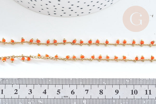 Chaine perles de rocaille orange laiton doré 6x2~3mm, x1 mètre (G7818)