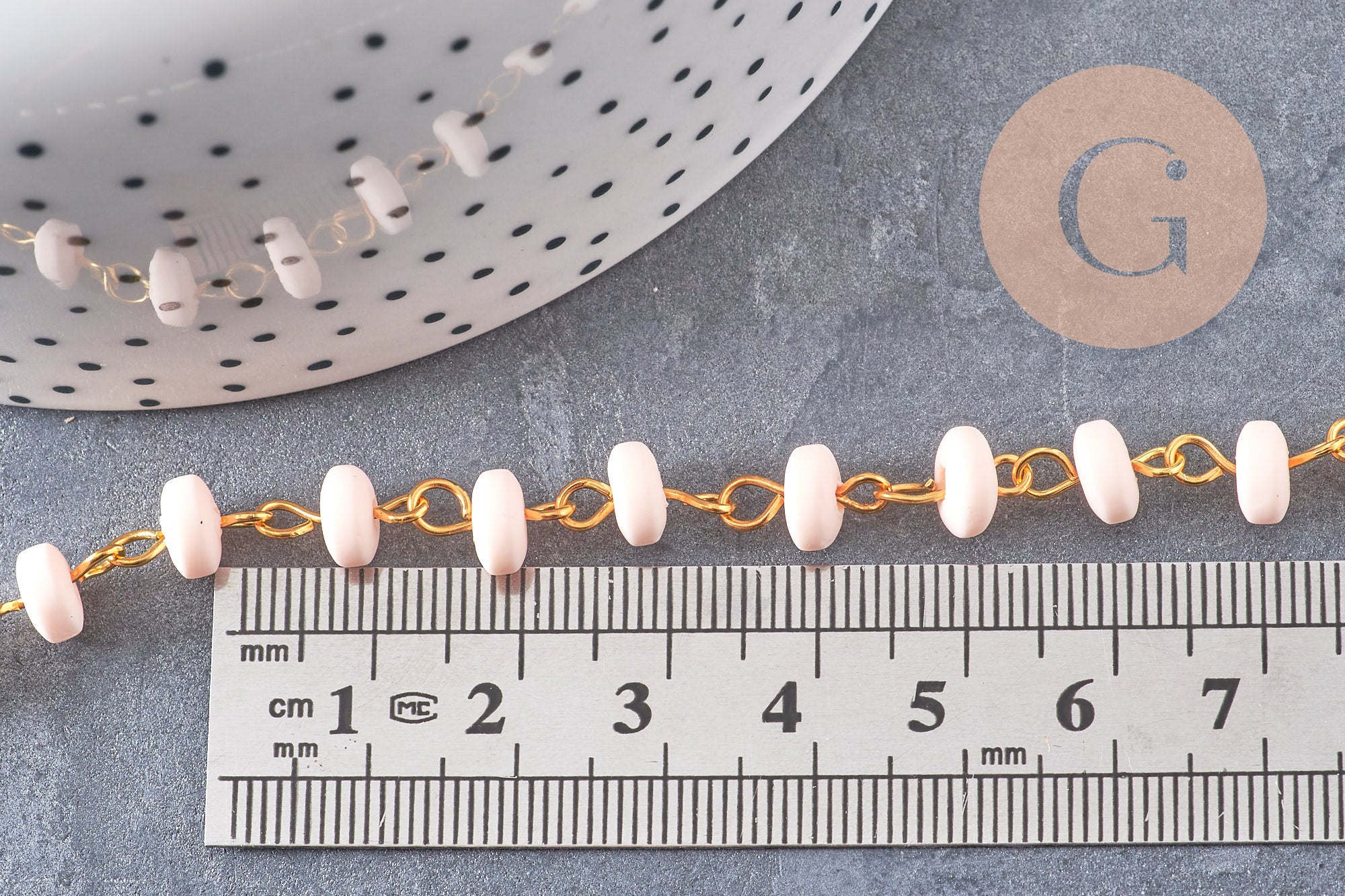 Chaine perles polymère fer doré heishi 7x3.5 mm ,fabrication bijoux colorés, x1 mètre (G7236)