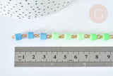 Chaine perles tubes polymère multicolore heishi fer doré 6mm, fabrication bijoux coloré, x1m (G7237)