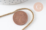 Chaine rolo acier inoxydable 304 doré IP 18k maille rolo 2mm, x1mètre (G2057)