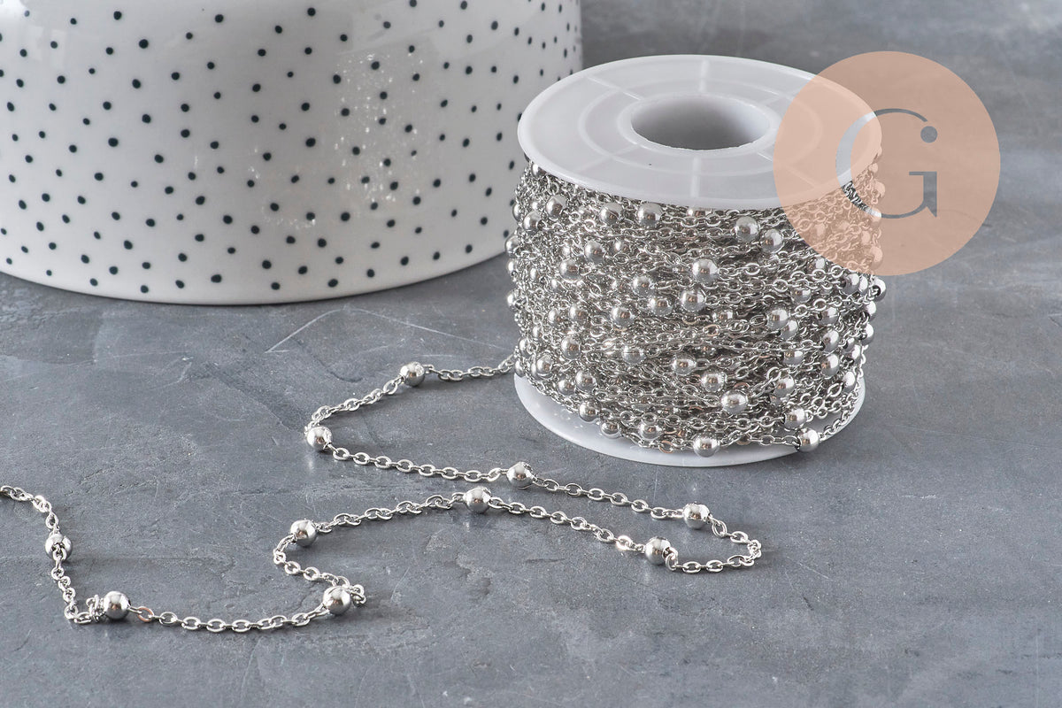 Chaine satellite acier 304 inoxydable platine 4mm, x1 mètre (G11336)-Chaînes-Gingerlily Perles