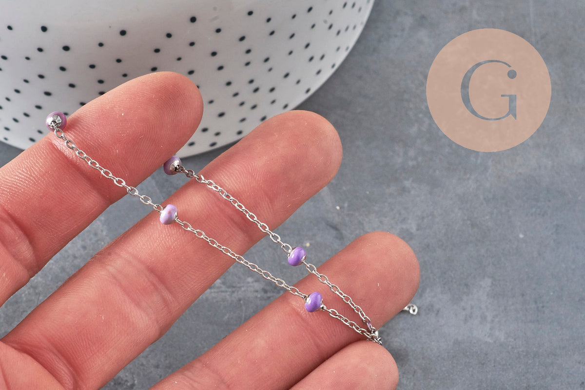 Chaine satellite acier 304 inoxydable platine violet 4.5mm, x1 mètre (G11337)-Chaînes-Gingerlily Perles