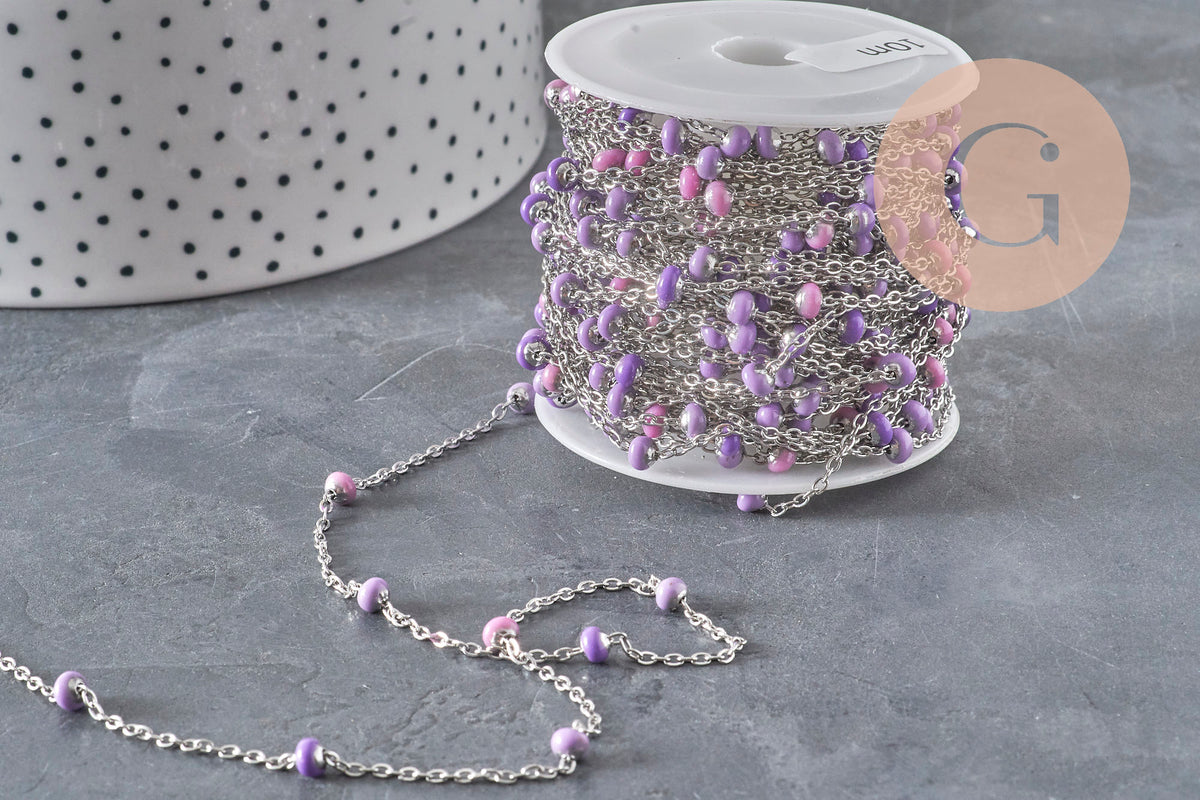 Chaine satellite acier 304 inoxydable platine violet 4.5mm, x1 mètre (G11337)-Chaînes-Gingerlily Perles