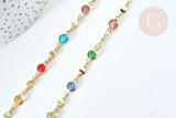 Chaine soudée perle verre laiton doré couleur mixte 13mm, chaine collier création bijoux, x 50cm G7823