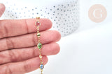 Chaine soudée perle verre laiton doré couleur mixte 13mm, chaine collier création bijoux, x 50cm G7823
