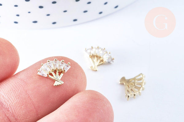 Charm à coller éventail zamac doré zircons 10.5mm, x1 (G6773)
