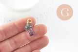 Charm champignon fluorite violette naturelle laiton dorée 28mm, pendentif en pierre naturelle, x1 (G9812)