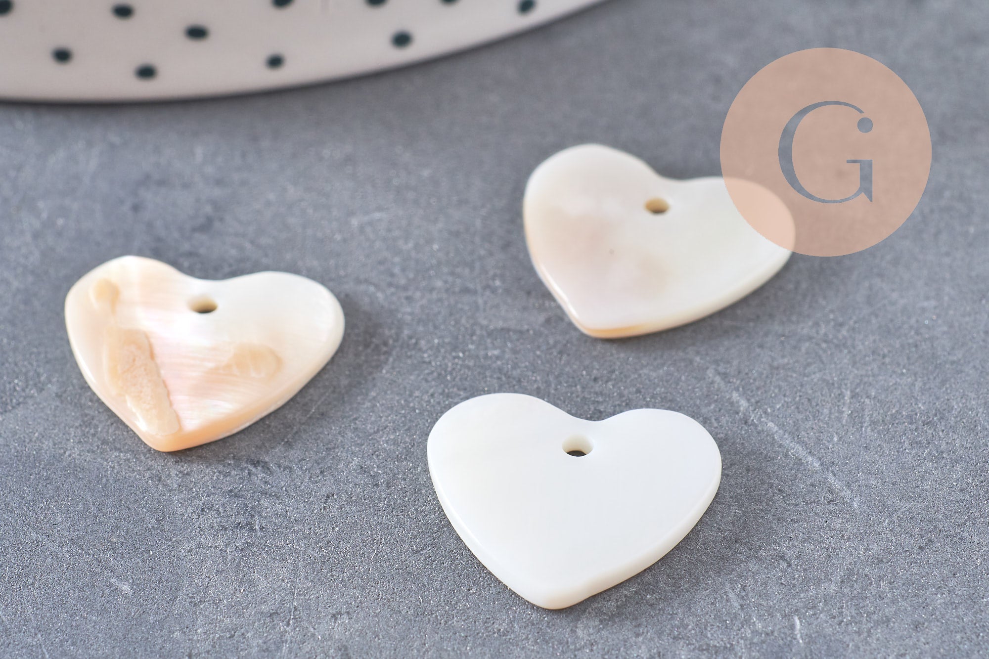 Charm coeur nacre blanche naturelle 19mm, x5 (G1069)