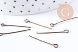 Clou tige tête boucle fer bronze 24mm, x10Gr (G10660)