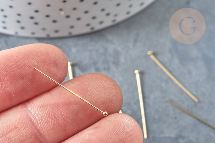 Clou tige tête boule gold filled 14K 25mm, x5 (G7978)