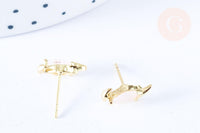 Clous d'oreille Dinosaure parasaurolophus laiton zircon rose avec poussoirs d'oreilles, idées cadeaux femmes fille, la paire (G7920)