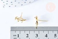 Clous d'oreille Dinosaure parasaurolophus laiton zircon rose avec poussoirs d'oreilles, idées cadeaux femmes fille, la paire (G7920)