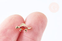 Clous d'oreille Dinosaure stégosaure laiton zircon rouge avec poussoirs d'oreilles, idées cadeaux femmes fille, la paire (G7917)