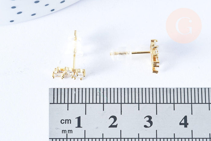 Clous d'oreille ourson en laiton zircons blanc avec poussoirs d'oreilles, idées cadeaux femmes fille la paire, (G7913)