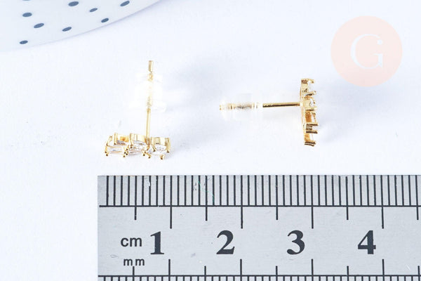 Clous d'oreille ourson en laiton zircons blanc avec poussoirs d'oreilles, idées cadeaux femmes fille la paire, (G7913)