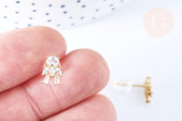 Clous d'oreille ourson en laiton zircons blanc avec poussoirs d'oreilles, idées cadeaux femmes fille la paire, (G7913)