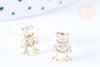 Clous d'oreille ourson en laiton zircons blanc avec poussoirs d'oreilles, idées cadeaux femmes fille la paire, (G7913)