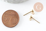Clous puces oreille boule acier 304 doré 18K inoxydable 3mm avec anneau, x10 (G9689)