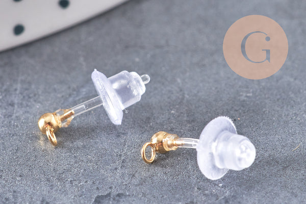 Clous puces oreille boule acier 304 doré inoxydable et tige et fermoir résine, x10 (G10813)