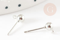 Clous-puces oreille boule acier 304 platine et anneau 5mm, x10 (G9269)