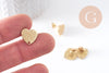 Clous-puces oreille coeur acier 304 inoxydable dore IP sablé 1 trou 13mm, la paire (G10371)