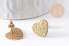 Clous-puces oreille coeur acier 304 inoxydable dore IP sablé 1 trou 13mm, la paire (G10371)