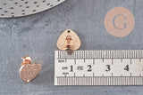 Clous-puces oreille coeur acier 304 inoxydable or rose IP sablé 1 trou 13mm, la paire (G10953)