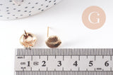 Clous-puces oreille coquillage avec anneau laiton doré 18K 11mm, la paire (G10407)