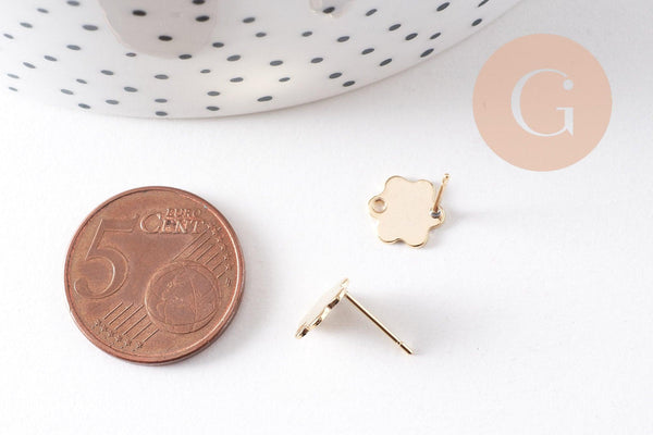 Clous-puces oreille fleur acier 201/316 inoxydable dore 24K lisse 1 trou 9mm, la paire (G10487)
