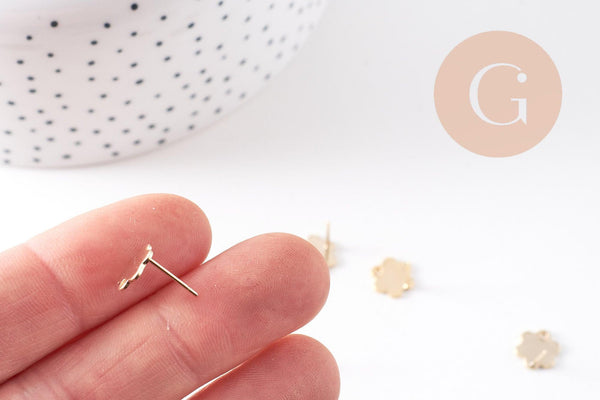 Clous-puces oreille fleur acier 201/316 inoxydable dore 24K lisse 1 trou 9mm, la paire (G10487)