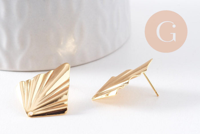 Clous-puces oreille losange plié laiton doré 18K 1 trou 25mm, la paire (G10342)