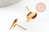 Clous-puces oreille support cabochon rond 8mm acier 304 inoxydable dore avec anneau, x2 (G9588)