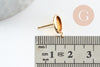 Clous-puces oreille support cabochon rond 8mm acier 304 inoxydable dore avec anneau, x2 (G9588)