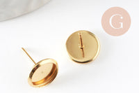 Clous-puces oreille support cabochon rond 8mm acier 304 inoxydable dore, x10 (G5322)