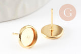Clous-puces oreille support cabochon rond 8mm acier 304 inoxydable dore, x10 (G5322)