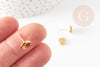 Clous-puces oreille support cabochon rond acier 304 inoxydable dore 18K, x10 (G9224)