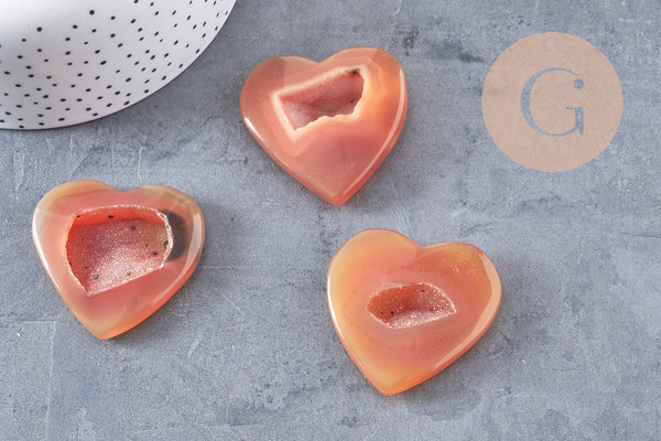 Coeur agate naturelle orange druze, agate naturelle roulée, pierre semi-precieuse, séance lithothérapie, 47mm, x1 G5651