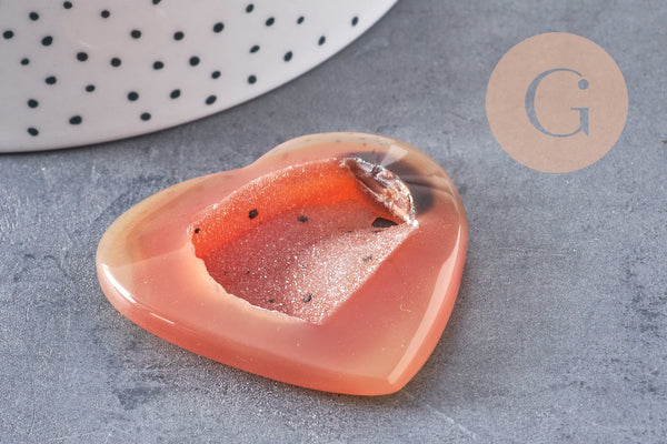 Coeur agate naturelle orange druze, agate naturelle roulée, pierre semi-precieuse, séance lithothérapie, 47mm, x1 G5651