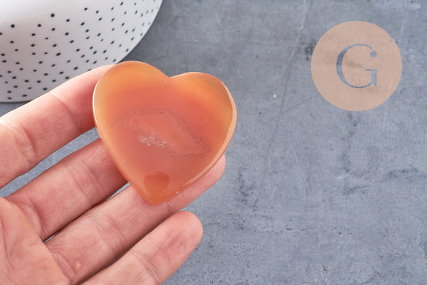 Coeur agate naturelle orange druze, agate naturelle roulée, pierre semi-precieuse, séance lithothérapie, 47mm, x1 G5651