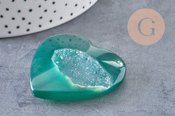 Coeur agate naturelle vert druze 47mm, x1 (G5652)