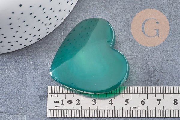 Coeur agate naturelle vert druze 47mm, x1 (G5652)
