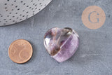Coeur améthyste Pointe, améthyste naturelle roulée, pierre semi-precieuse, séance lithothérapie, 31mm, x1 G5614