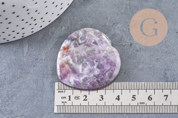 Coeur améthyste Worry stone, améthyste naturelle roulée, pierre semi-precieuse, séance lithothérapie, 39mm, x1 G5613