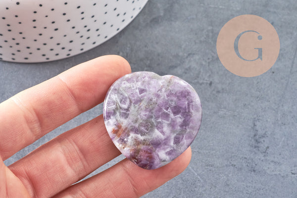 Coeur améthyste Worry stone, améthyste naturelle roulée, pierre semi-precieuse, séance lithothérapie, 39mm, x1 G5613