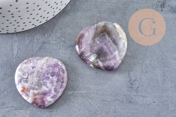 Coeur améthyste Worry stone, améthyste naturelle roulée, pierre semi-precieuse, séance lithothérapie, 39mm, x1 G5613