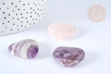 Coeur décoratif améthyste/ quartz rose naturelle lithothérapie pierre 29mm, séance lithothérapie, x1 (G7174)