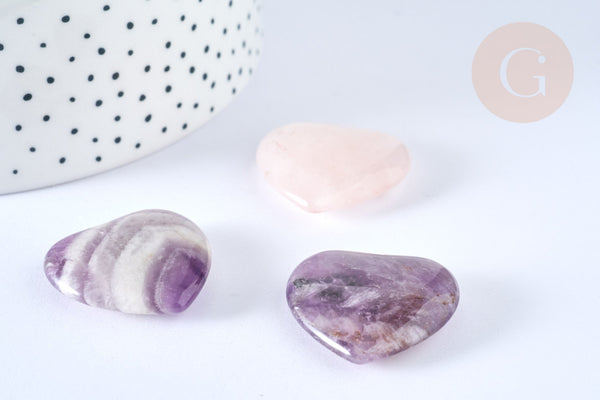 Coeur décoratif améthyste/ quartz rose naturelle lithothérapie pierre 29mm, séance lithothérapie, x1 (G7174)