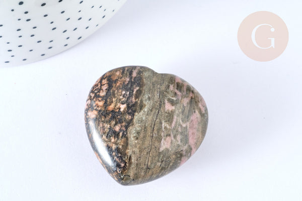 Cœur jaspe sang de dragon naturel 44-45mm,lithotherapie,décoration pierre naturelle, x1 (G7180)